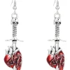 Online Retro Stage Vintage Halloween Skull Sword Heart Earrings
