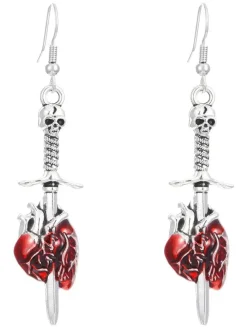 Online Retro Stage Vintage Halloween Skull Sword Heart Earrings