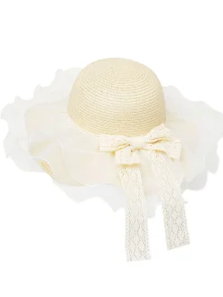 Fashion Retro Stage Vintage Lace Bow Sheer Ruffle Brim Sun Hat