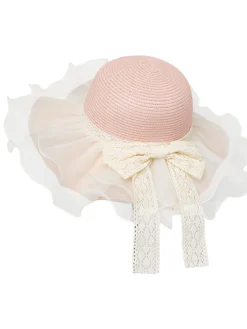 Fashion Retro Stage Vintage Lace Bow Sheer Ruffle Brim Sun Hat