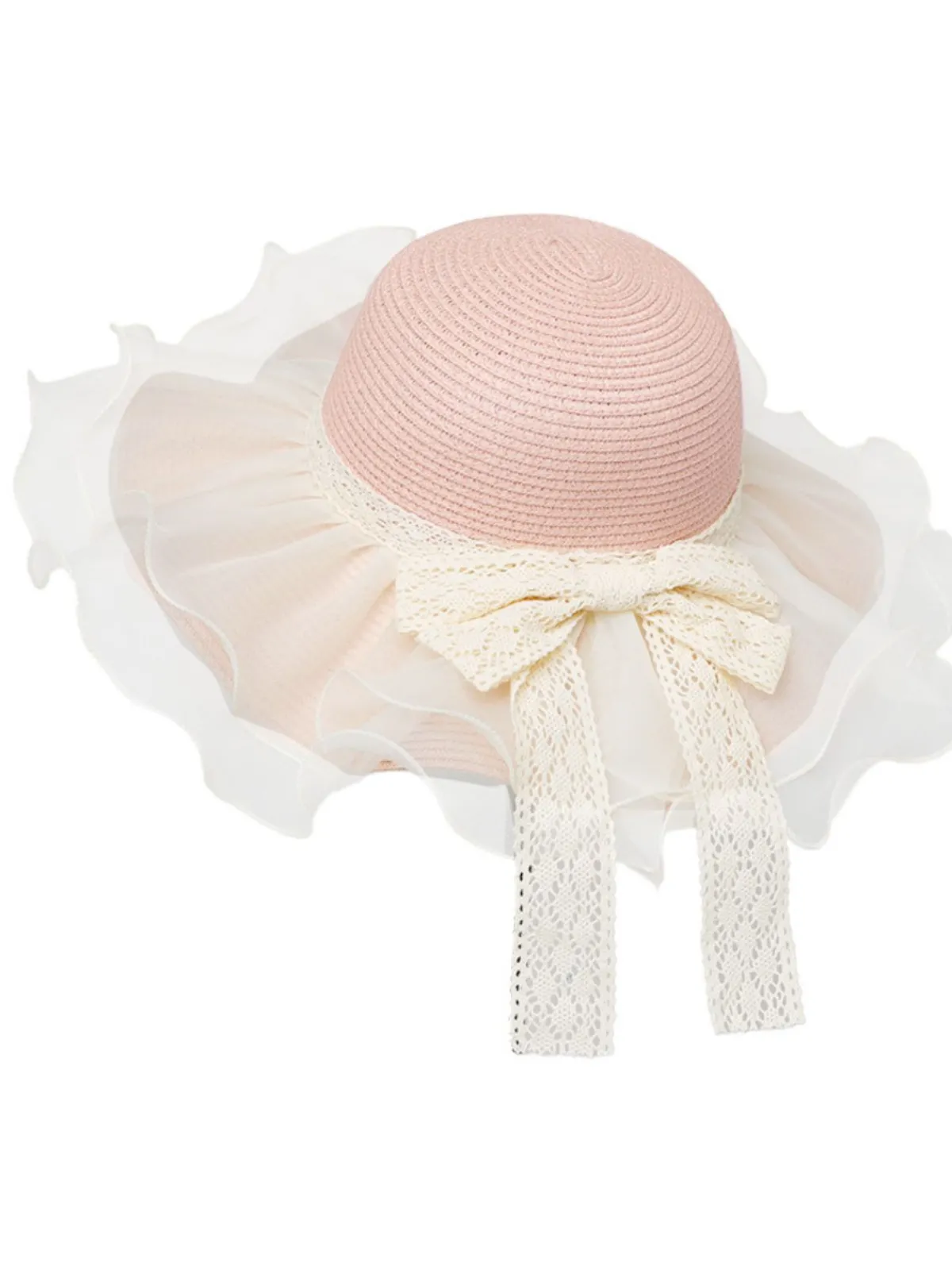 Sale Retro Stage Vintage Lace Bow Sheer Ruffle Brim Sun Hat