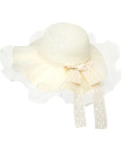 Sale Retro Stage Vintage Lace Bow Sheer Ruffle Brim Sun Hat