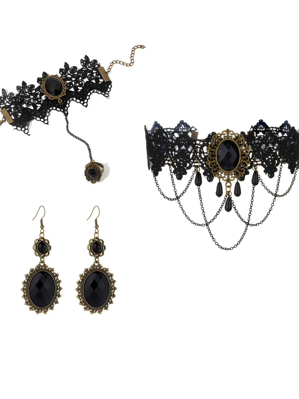 Outlet Retro Stage Vintage Lace Crystal Gothic Jewelry Set
