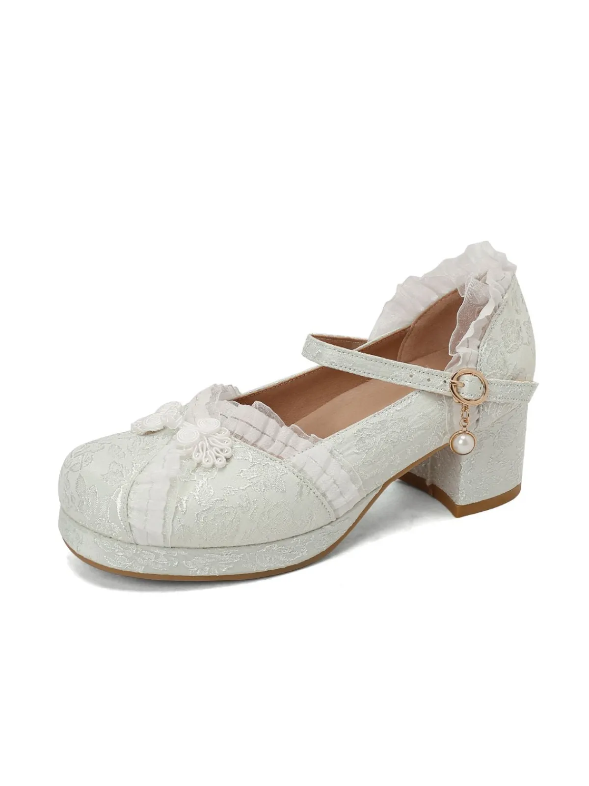Sale Retro Stage Vintage Lace Pearl Mary Jane Shoes