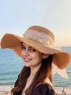 Sale Retro Stage Vintage Lace Ribbon Wide-Brim Sun Hat