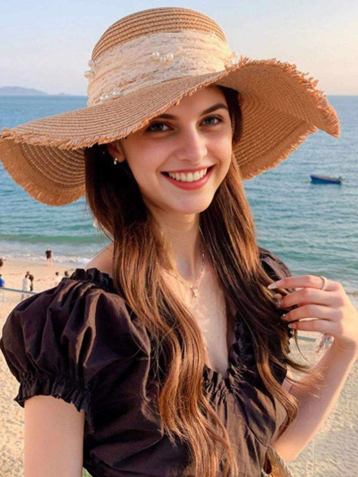 Sale Retro Stage Vintage Lace Ribbon Wide-Brim Sun Hat
