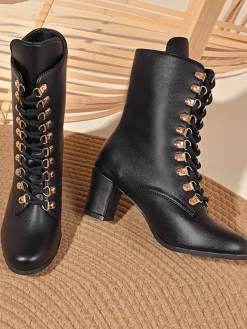 Outlet Retro Stage Vintage Lace-Up Ankle Chunky Heel Boots