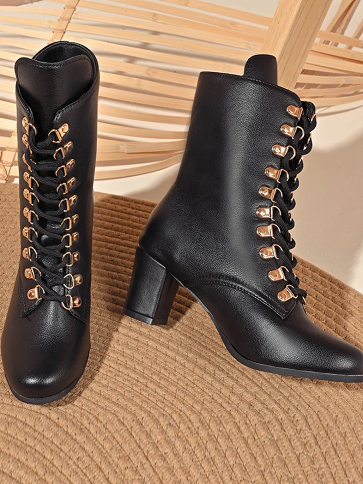 Outlet Retro Stage Vintage Lace-Up Ankle Chunky Heel Boots