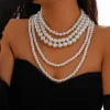 Hot Retro Stage Vintage Layered Pearl Statement Necklace