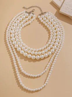 Hot Retro Stage Vintage Layered Pearl Statement Necklace
