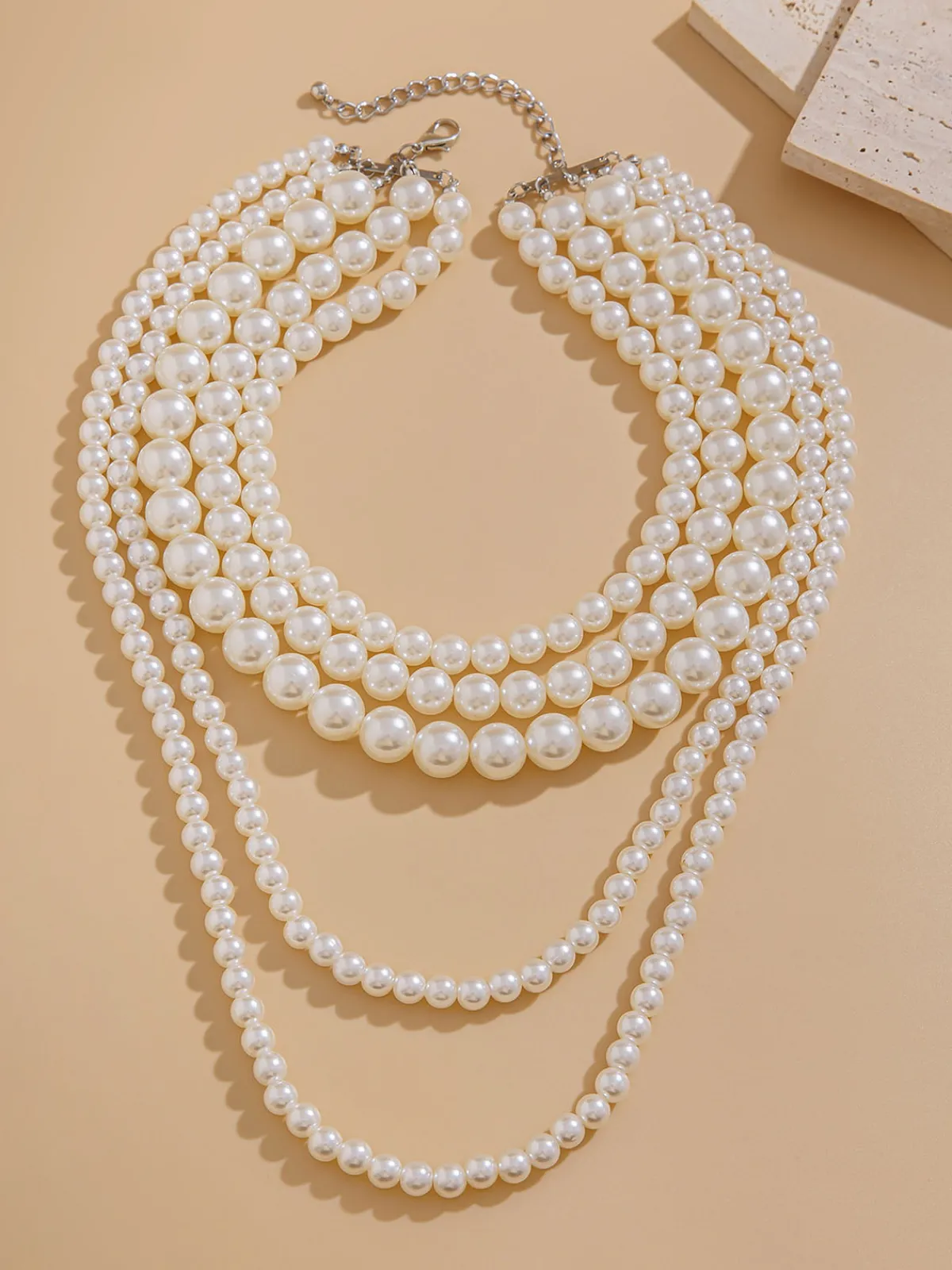 Hot Retro Stage Vintage Layered Pearl Statement Necklace