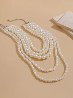 Hot Retro Stage Vintage Layered Pearl Statement Necklace