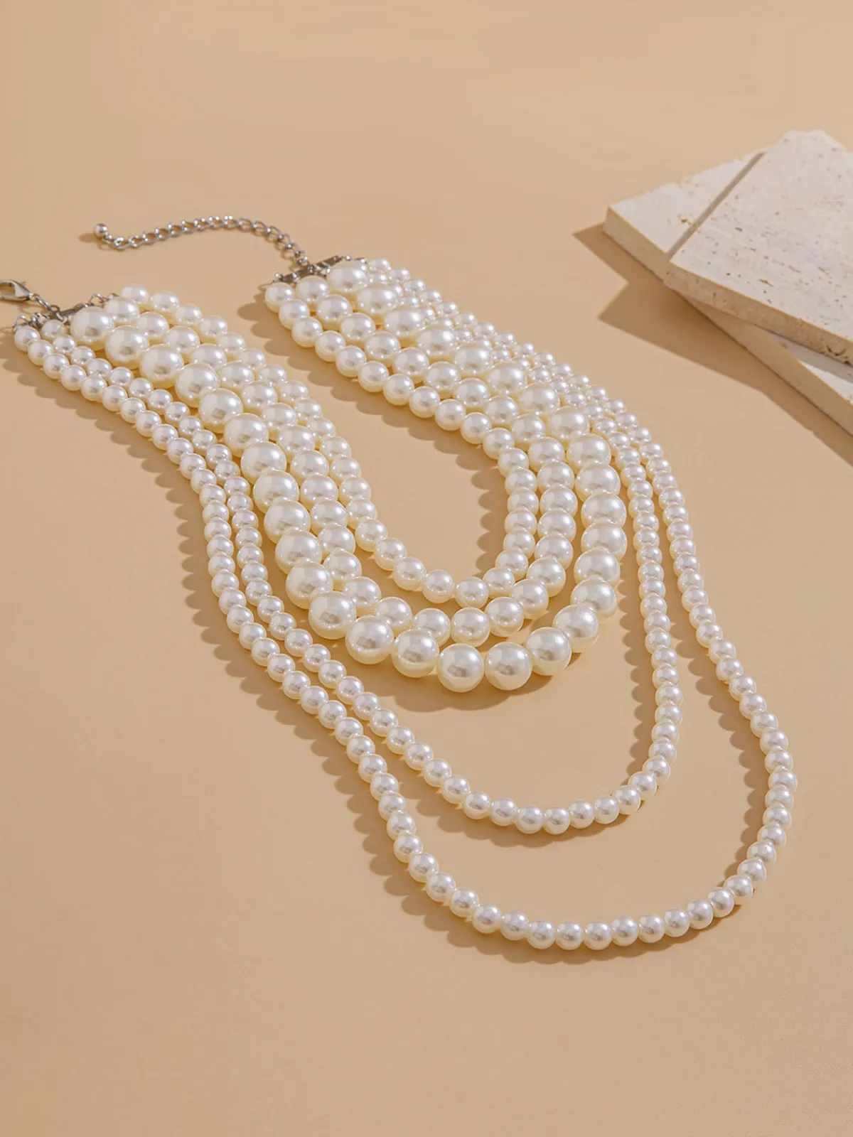 Hot Retro Stage Vintage Layered Pearl Statement Necklace