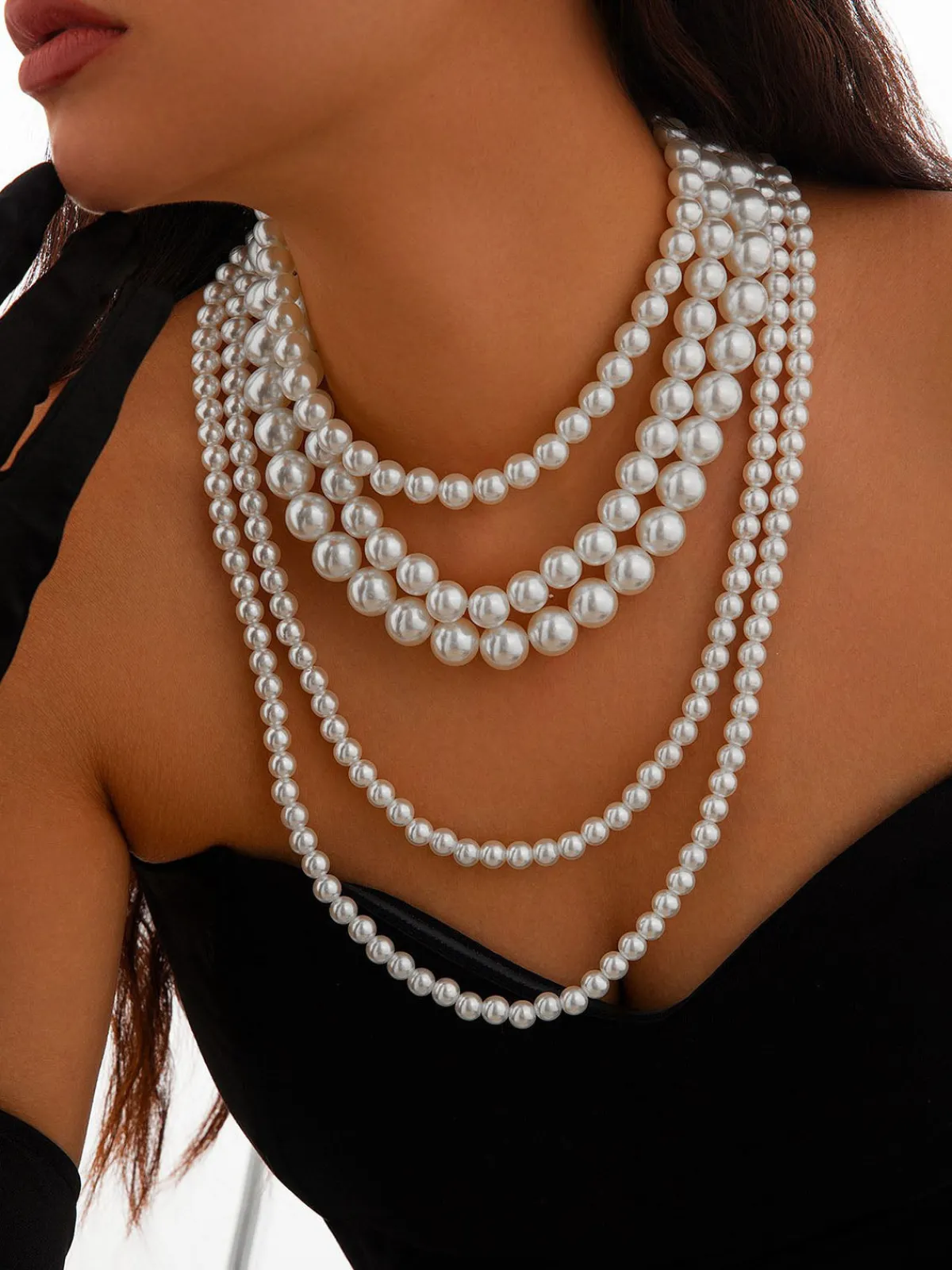 Hot Retro Stage Vintage Layered Pearl Statement Necklace