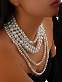 Hot Retro Stage Vintage Layered Pearl Statement Necklace