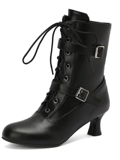 Hot Retro Stage Vintage Leather Lace-up High Heel Boots