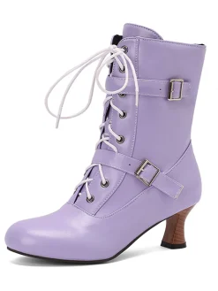 Hot Retro Stage Vintage Leather Lace-up High Heel Boots