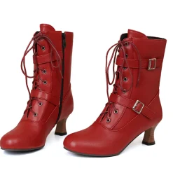 Hot Retro Stage Vintage Leather Lace-up High Heel Boots