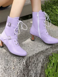 Hot Retro Stage Vintage Leather Lace-up High Heel Boots