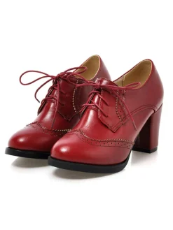 Outlet Retro Stage Vintage Leather Lace-Up High Heels