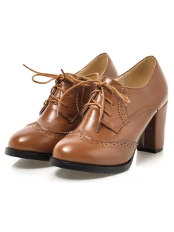 Outlet Retro Stage Vintage Leather Lace-Up High Heels