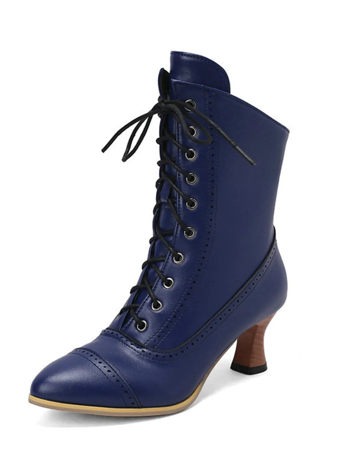 Hot Retro Stage Vintage Leather Lace-up Kitten Heel Boots