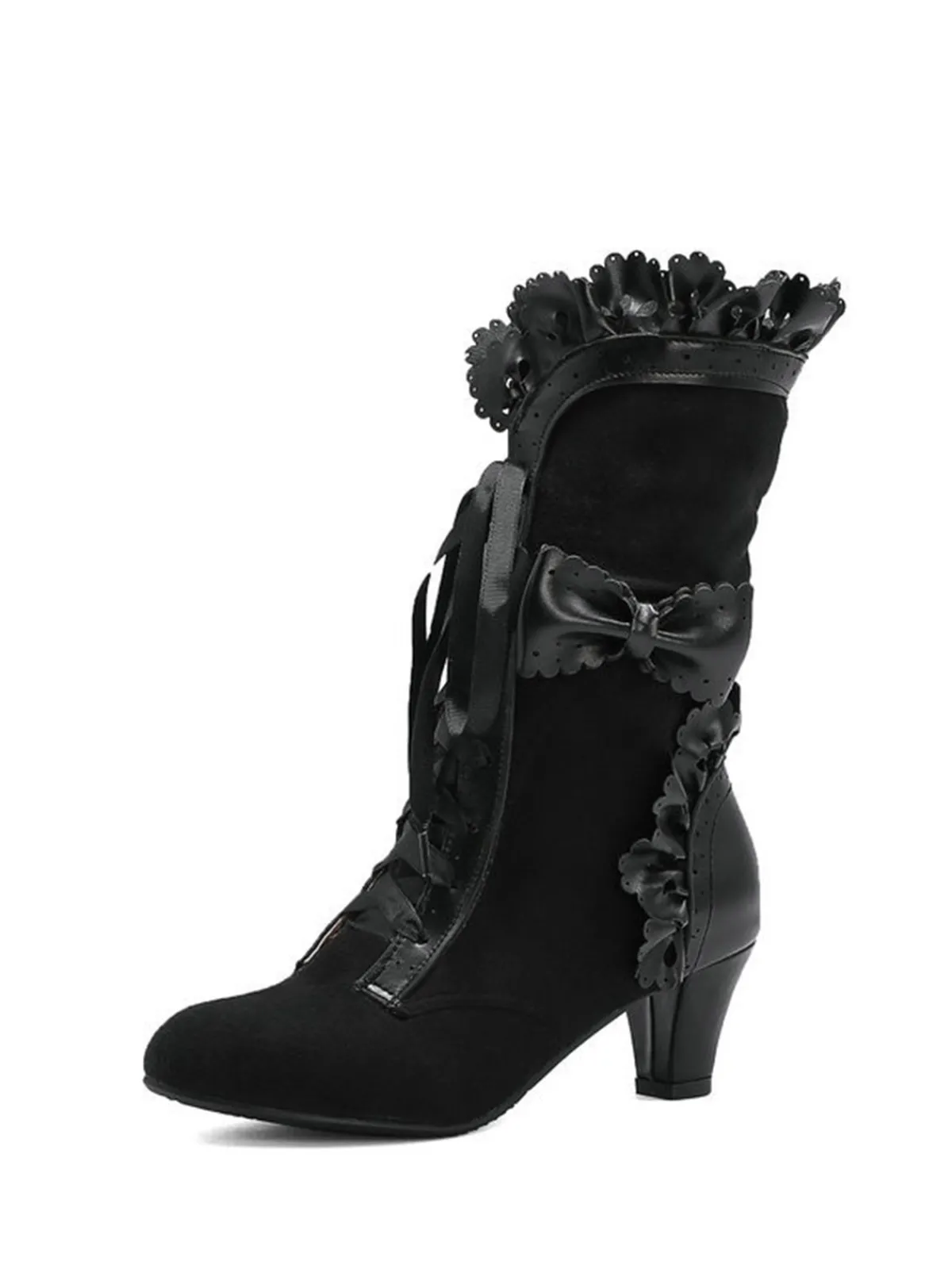 Discount Retro Stage Vintage Leather Petal Edge Lace-Up Boots