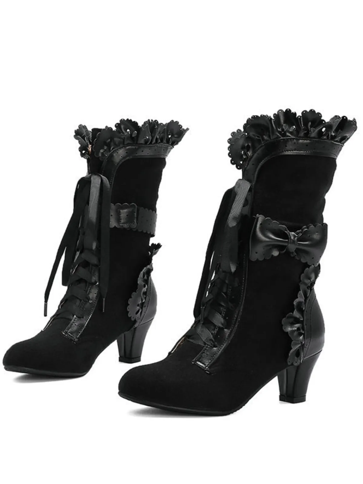 Discount Retro Stage Vintage Leather Petal Edge Lace-Up Boots
