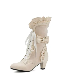 Discount Retro Stage Vintage Leather Petal Edge Lace-Up Boots