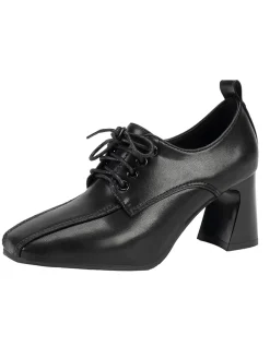 Sale Retro Stage Vintage Leather Pointed Lace-Up High Heels