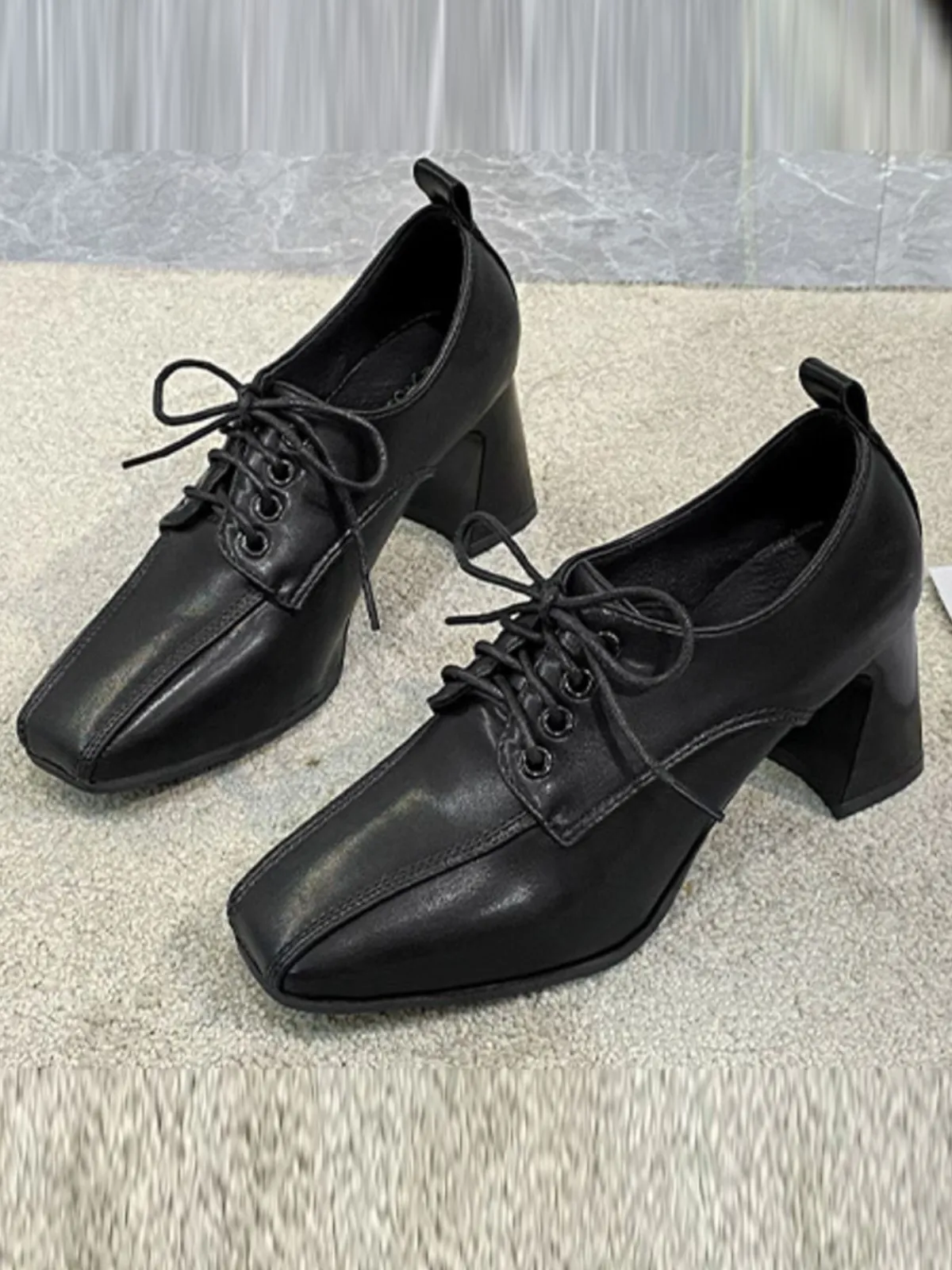 Sale Retro Stage Vintage Leather Pointed Lace-Up High Heels