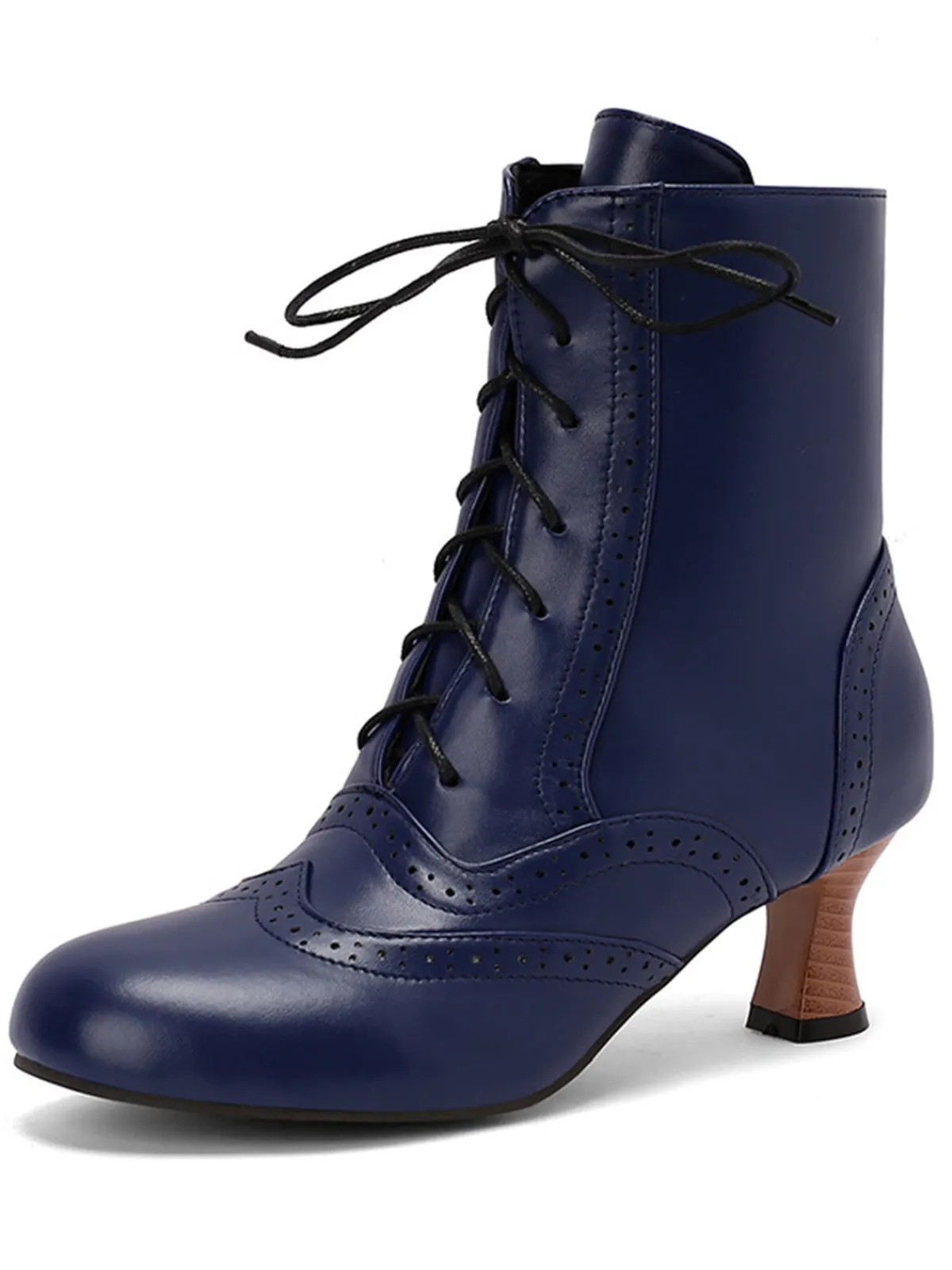 Online Retro Stage Vintage Leather Solid Kitten Heel Boots