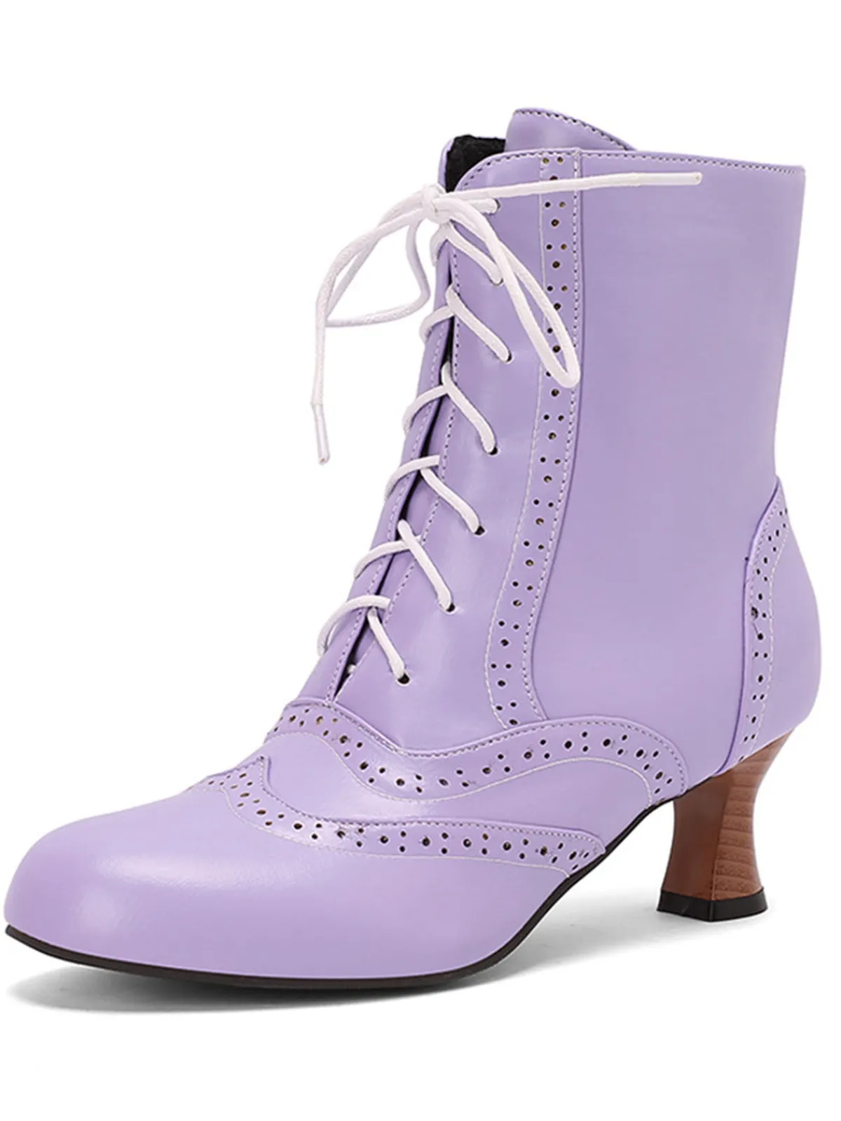 Online Retro Stage Vintage Leather Solid Kitten Heel Boots