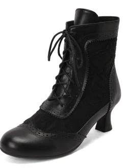 Fashion Retro Stage Vintage Leather Solid Lace Heel Boots