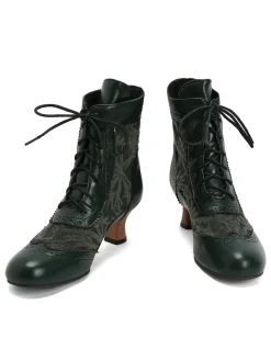 Fashion Retro Stage Vintage Leather Solid Lace Heel Boots