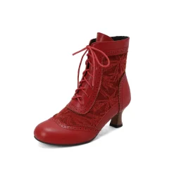 Fashion Retro Stage Vintage Leather Solid Lace Heel Boots