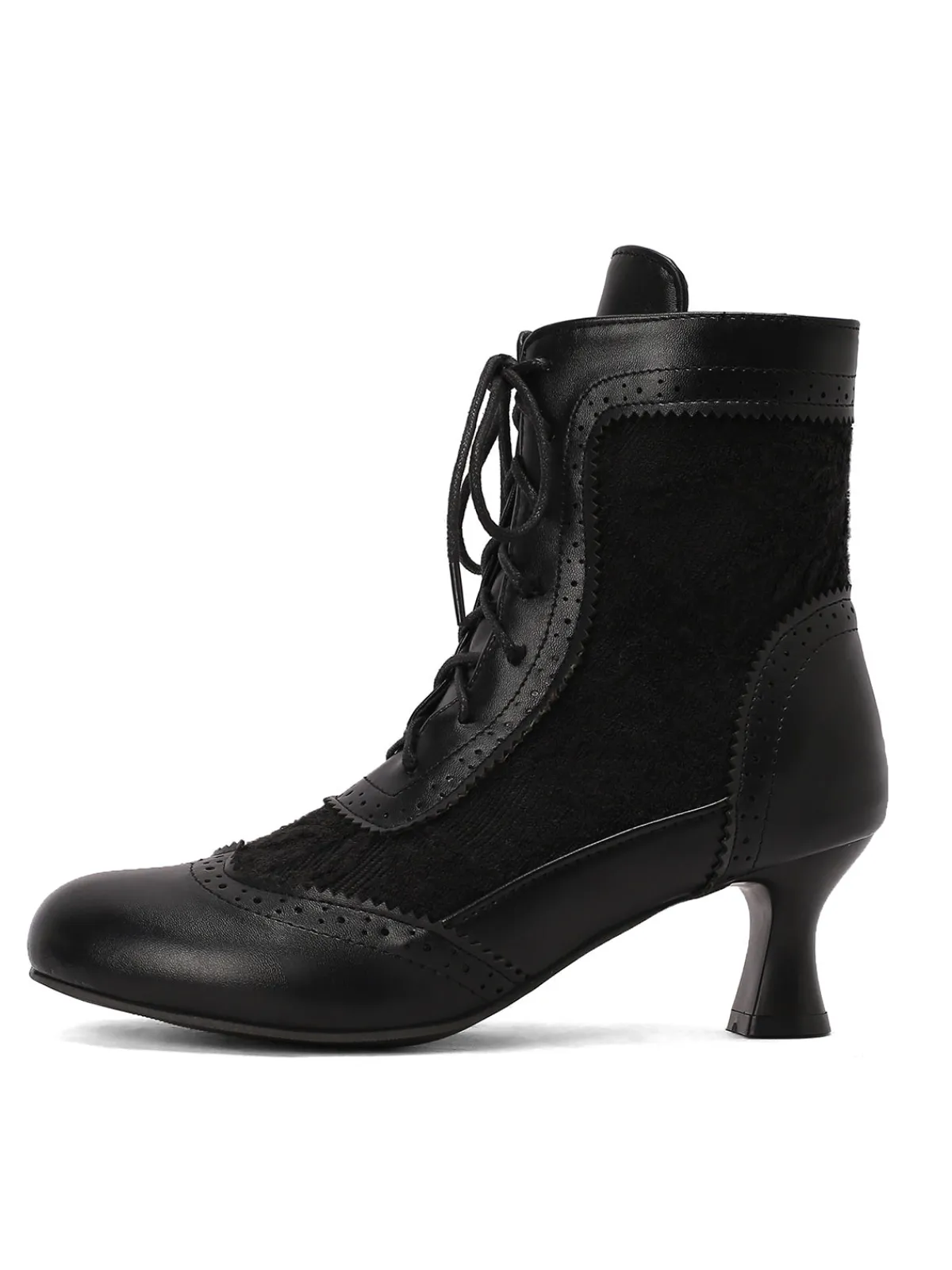 Fashion Retro Stage Vintage Leather Solid Lace Heel Boots