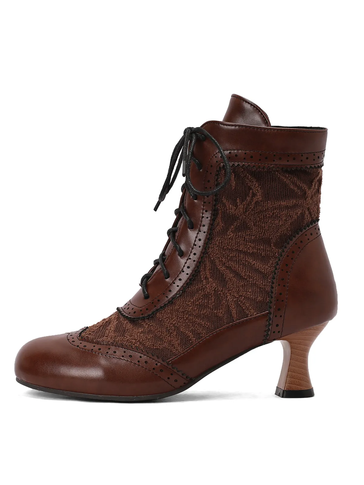 Fashion Retro Stage Vintage Leather Solid Lace Heel Boots