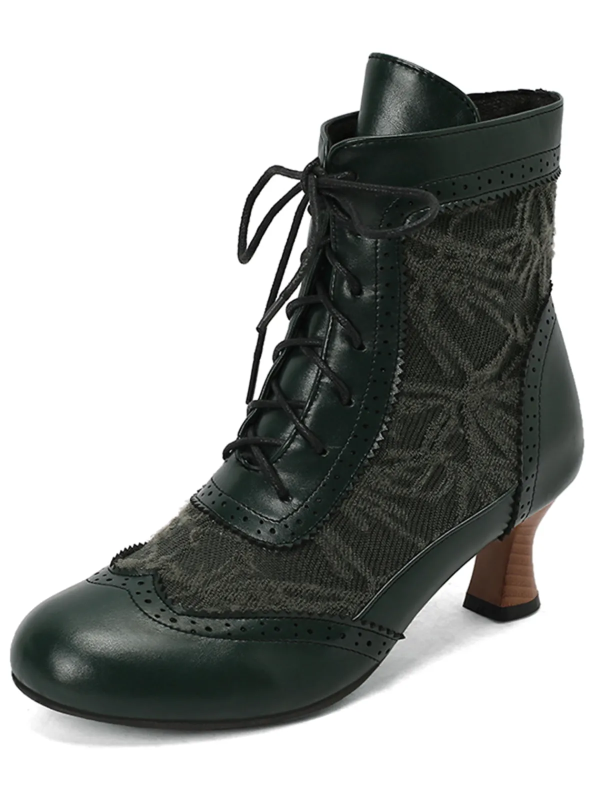 Fashion Retro Stage Vintage Leather Solid Lace Heel Boots