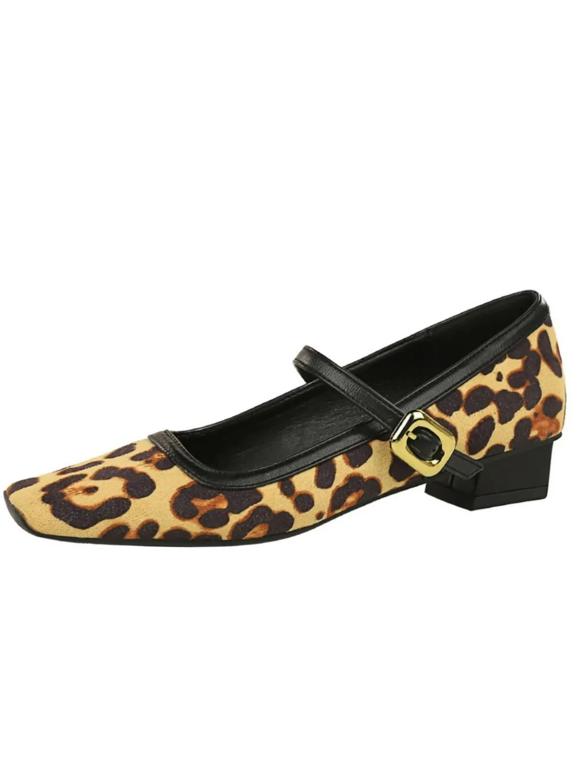 Outlet Retro Stage Vintage Leopard Square-Toe Mary Jane Heels