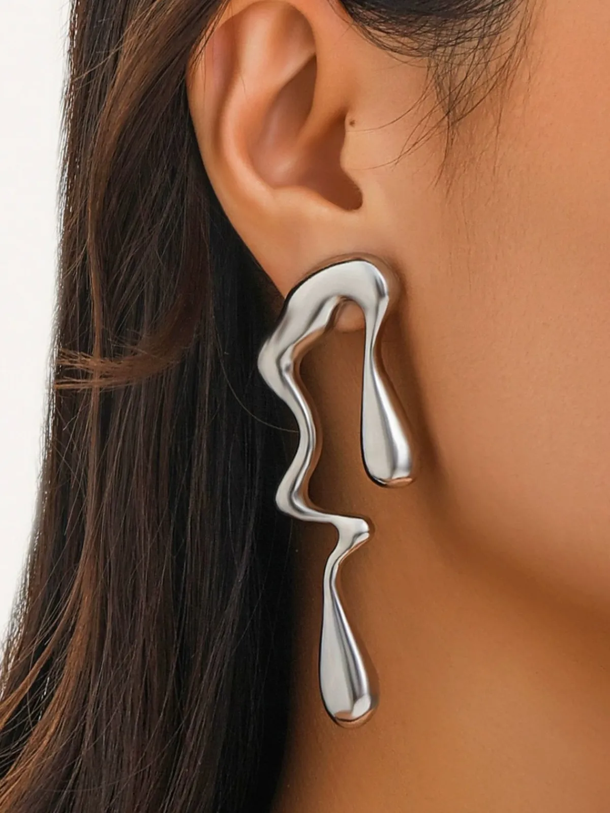 Discount Retro Stage Vintage Liquid Metal Drop Stud Earrings