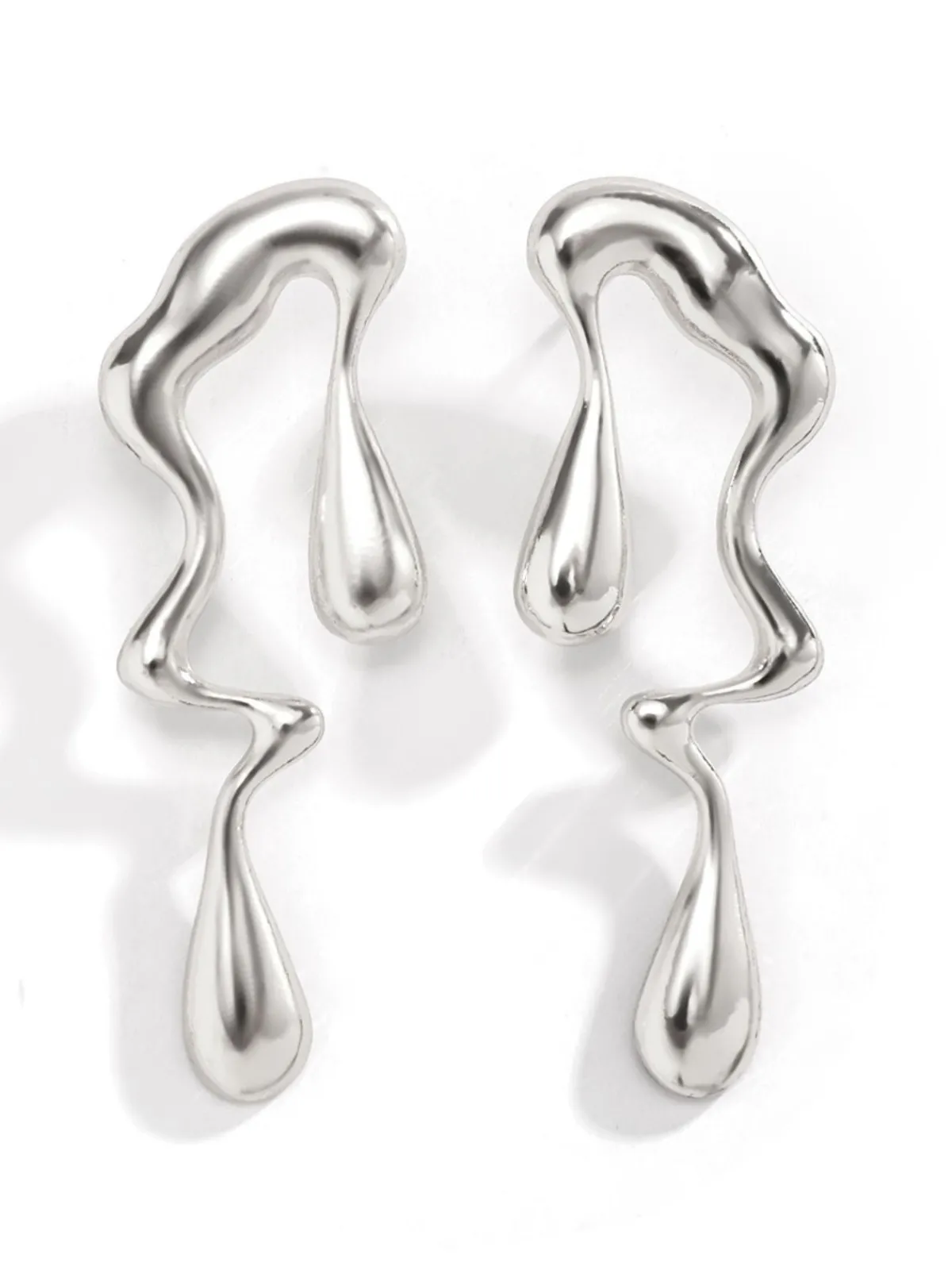 Discount Retro Stage Vintage Liquid Metal Drop Stud Earrings
