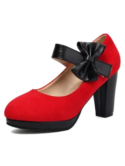 Online Retro Stage Vintage Mary Jane Bow Chunky Heel Shoes