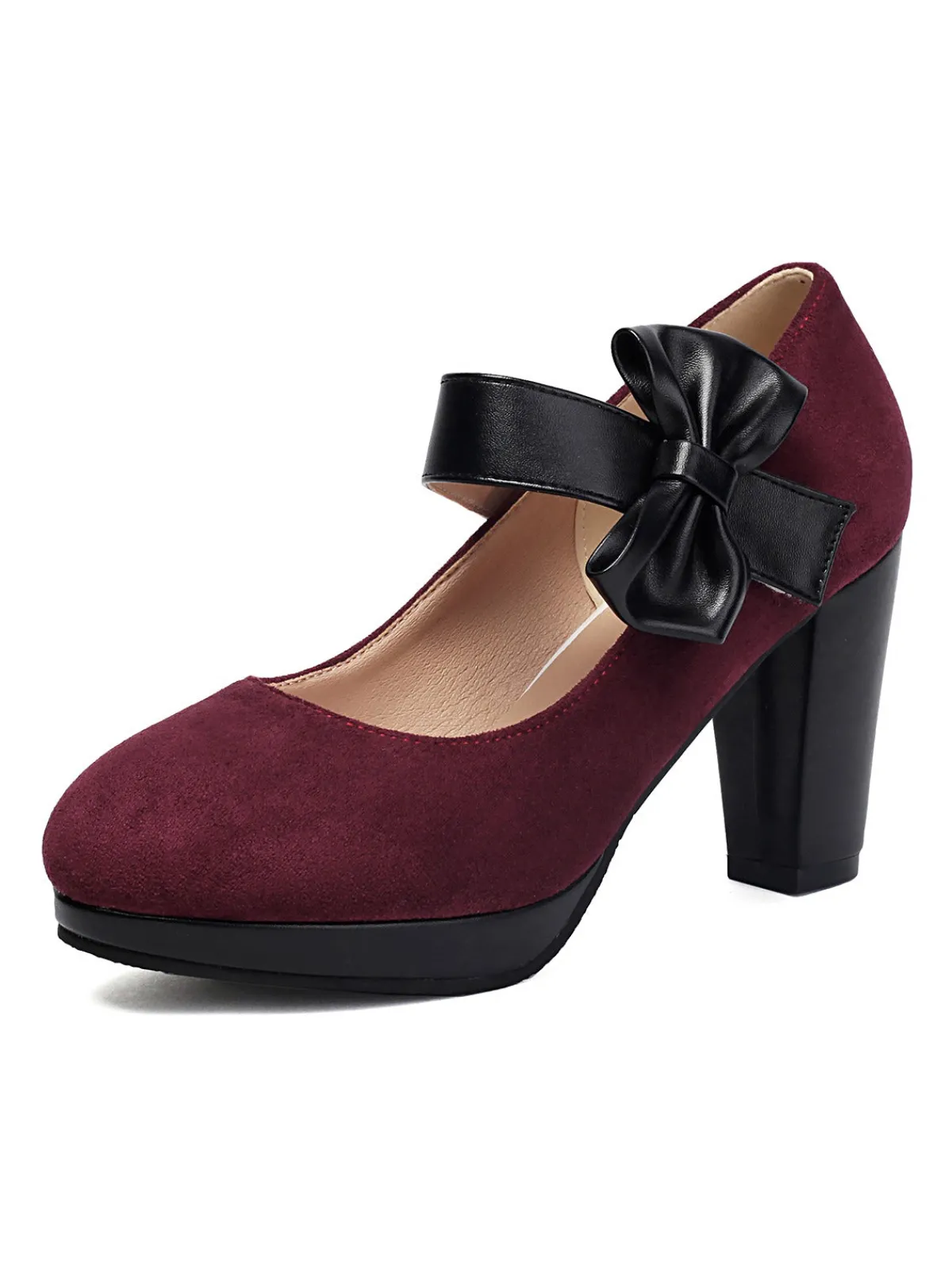 Online Retro Stage Vintage Mary Jane Bow Chunky Heel Shoes