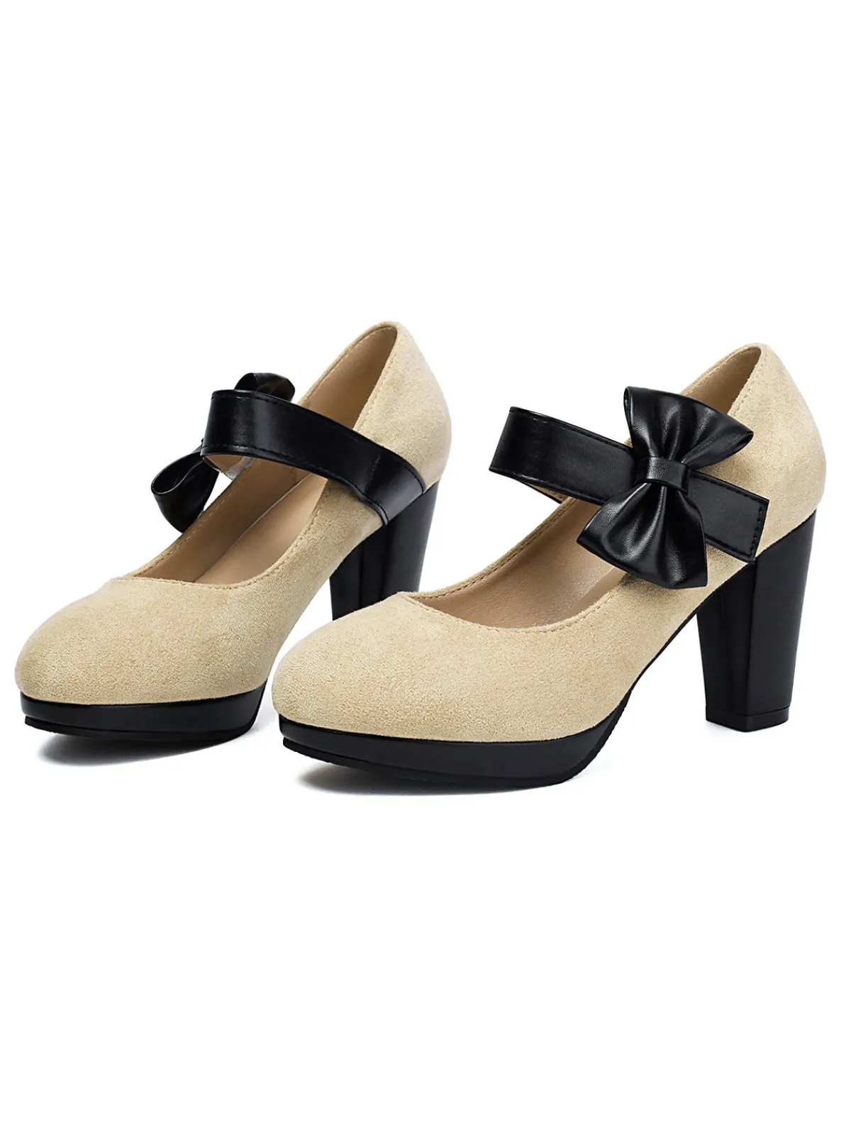 Online Retro Stage Vintage Mary Jane Bow Chunky Heel Shoes