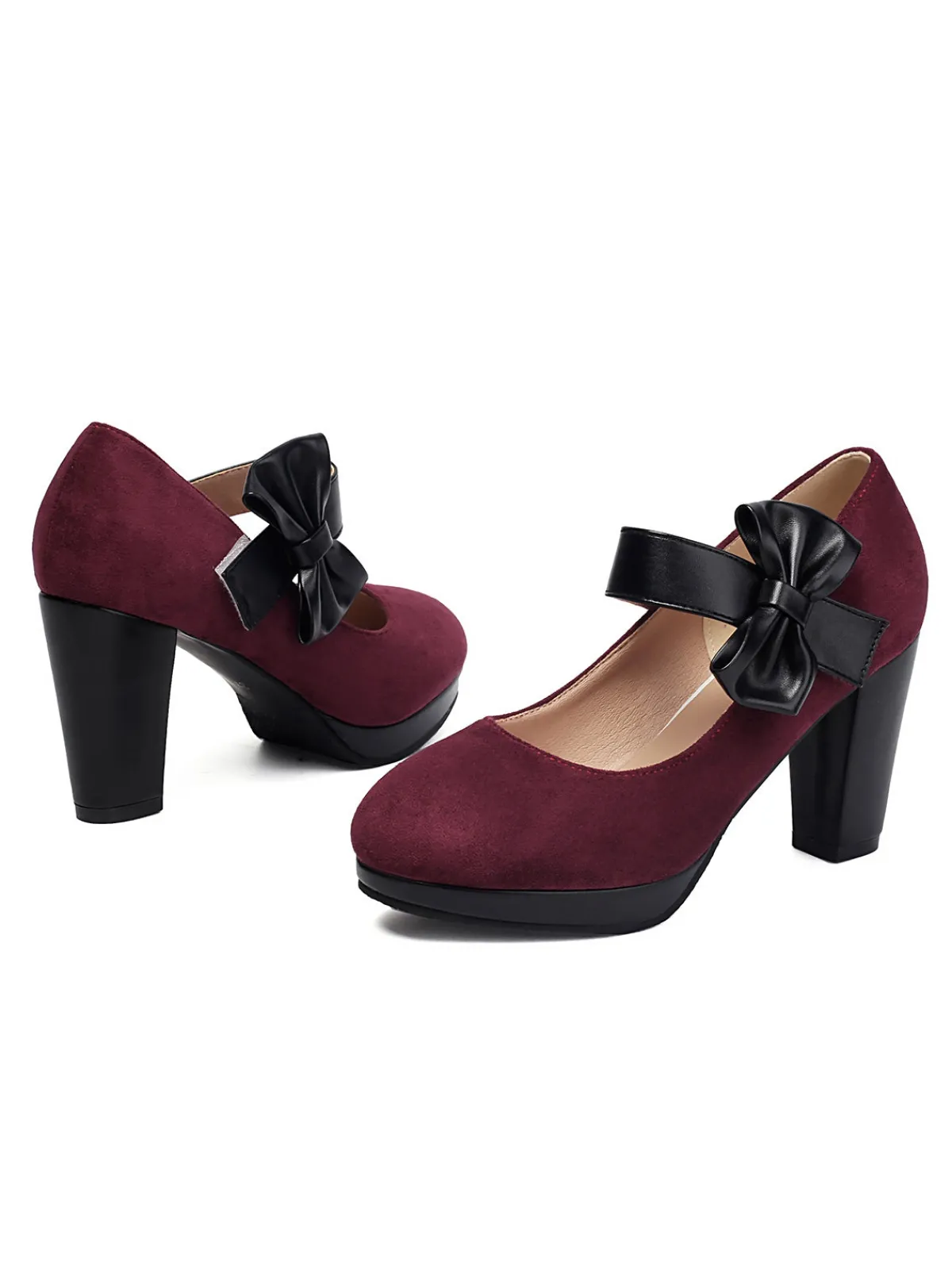 Online Retro Stage Vintage Mary Jane Bow Chunky Heel Shoes