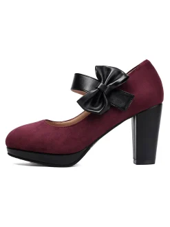 Online Retro Stage Vintage Mary Jane Bow Chunky Heel Shoes