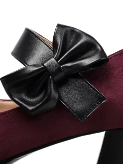 Online Retro Stage Vintage Mary Jane Bow Chunky Heel Shoes
