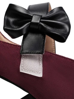 Online Retro Stage Vintage Mary Jane Bow Chunky Heel Shoes