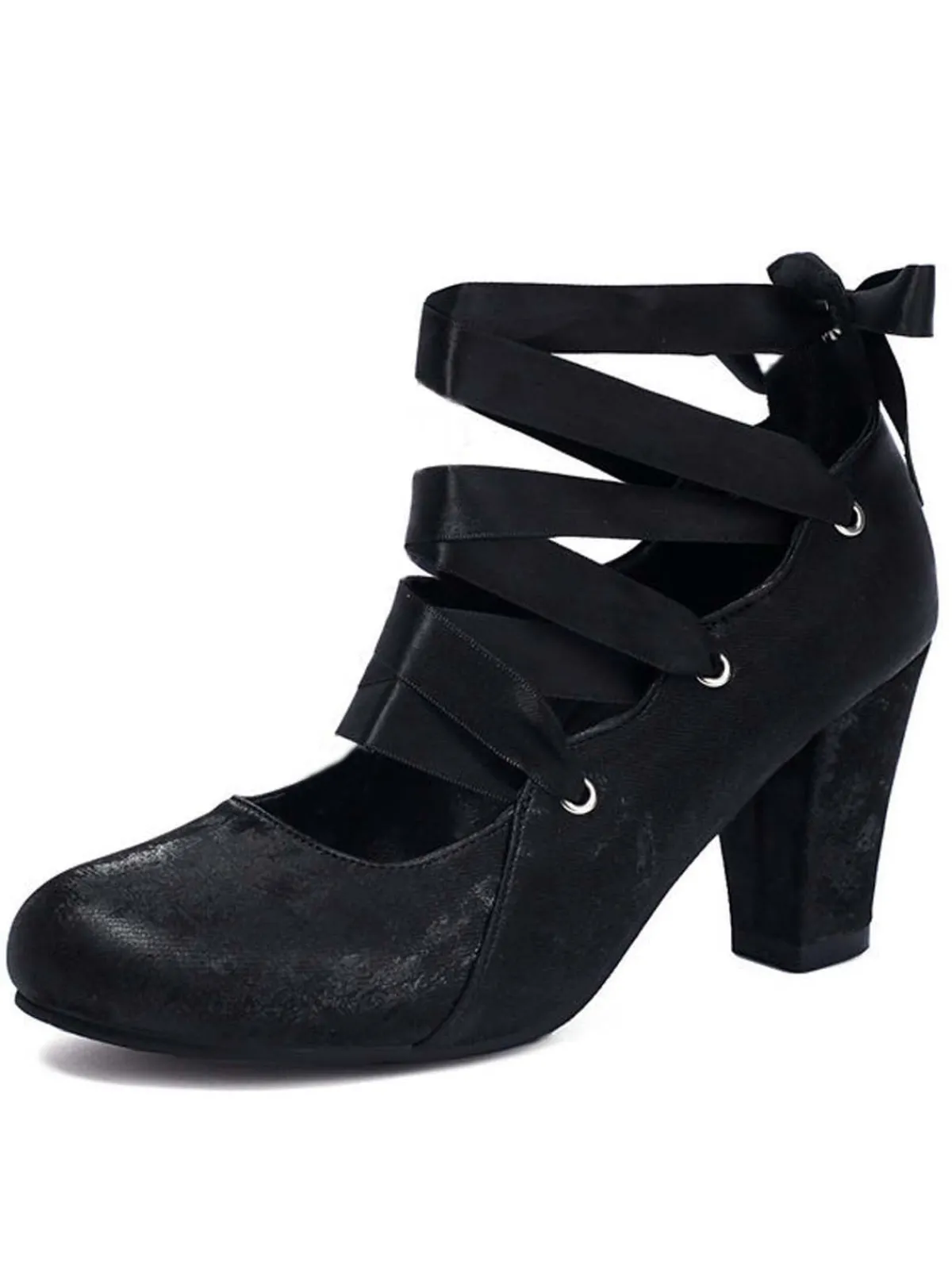 Discount Retro Stage Vintage Mary Jane Ribbon Wrap Up Chunky Heels
